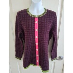Neve Lambs Wool Blend Button Nordic  Patterned Cardigan Sweater Size Large